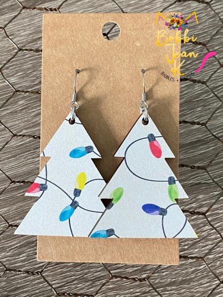 Christmas Lights Printed Wood Tree Earrings picture