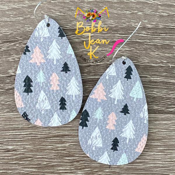 Mini Christmas Trees on Gray- Teardrop Shape picture