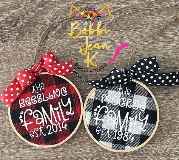 Personalized Family Plaid Hoop Ornament picture