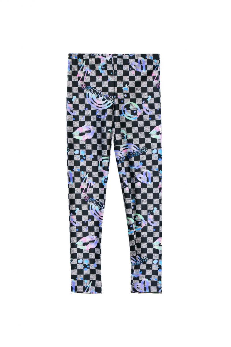 Girl's Leggings- Checkered Emoji picture