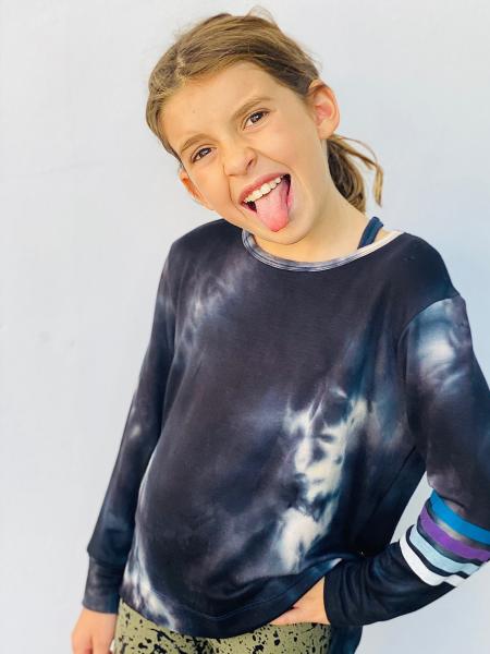 Long Sleeve Step Hem- Black Tie Dye picture