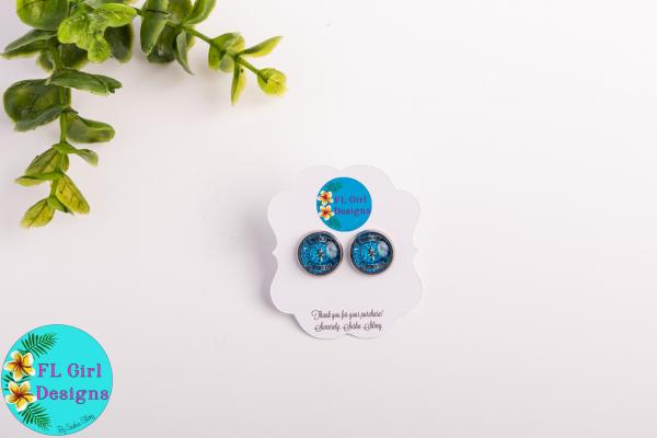 Blue Firefighter Shield Glass Studs