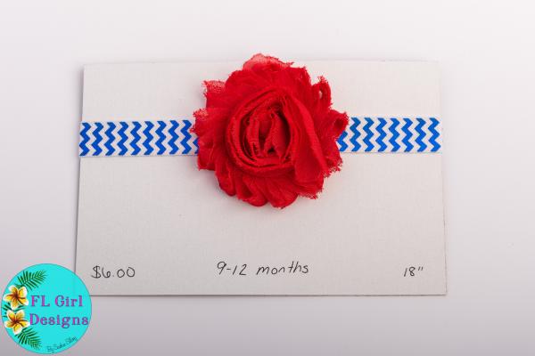 Blue & White Chevron with Red Flower / 9-12 months