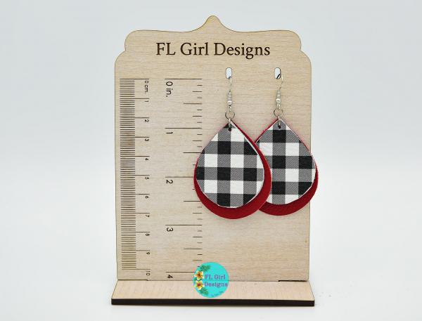 Black and White Buffalo Plaid Double Layered Teardrop