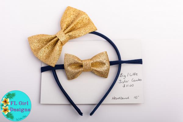 Big/Little Sister Navy & Gold Bow Combo / 6-9 months