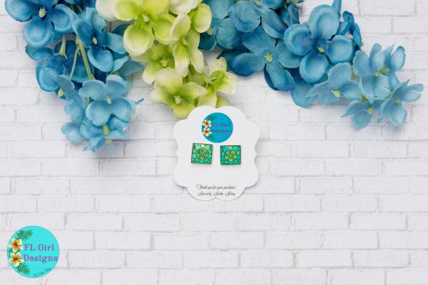 Green Square Flower Studs