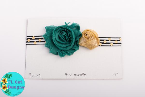 Black & White Stripes with Teal Gold Flowers / 9-12 months