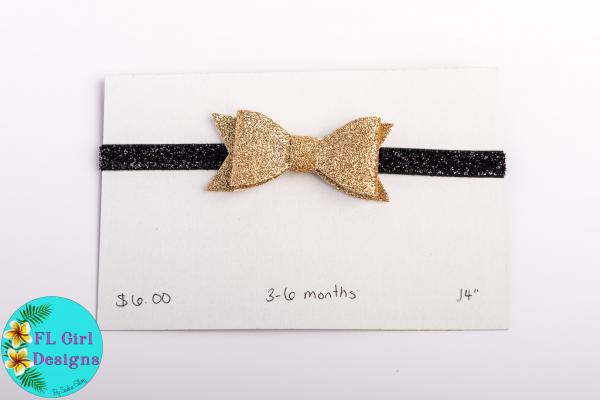 Black & Gold Glitter Bow / 3-6 months