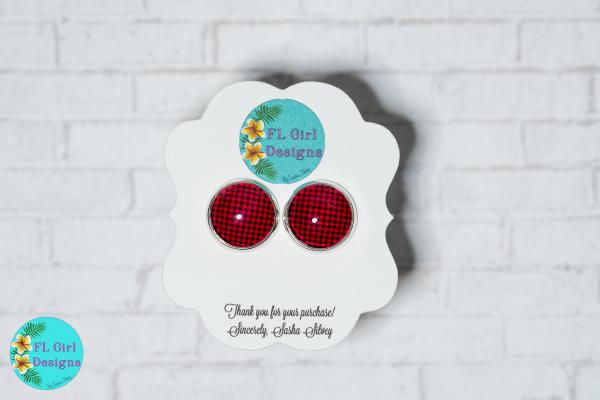Red and Black Buffalo Plaid Glass Stud