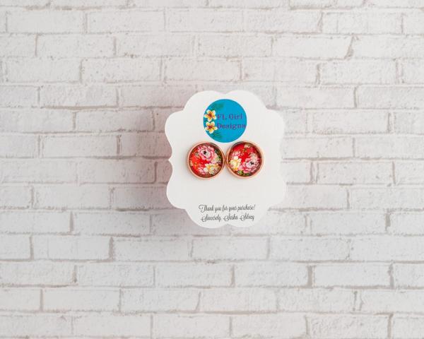 Pink Flower Glass Studs