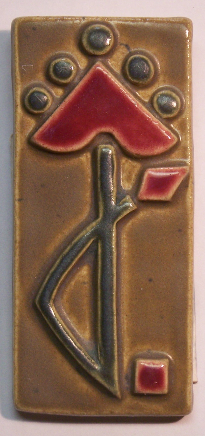 2x4 Geometric Flowers Tile- Crimson-SGreen picture