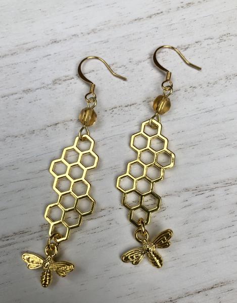 Bees and honeycomb earrings picture