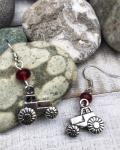 Red tractor earrings