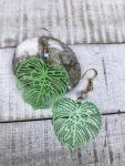 Green monstera leaf earrings