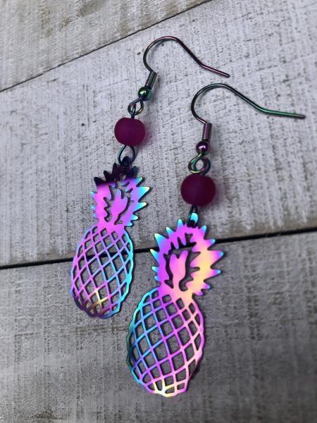 Rainbow pineapple earrings picture