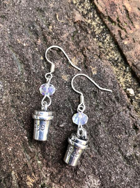 Silver coffee cup earrings