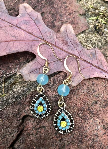 Turquoise and yellow earrings picture