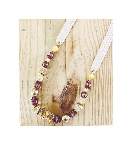 Gorgeous Milano Rose Glass Beads Necklace with Gold Accents.