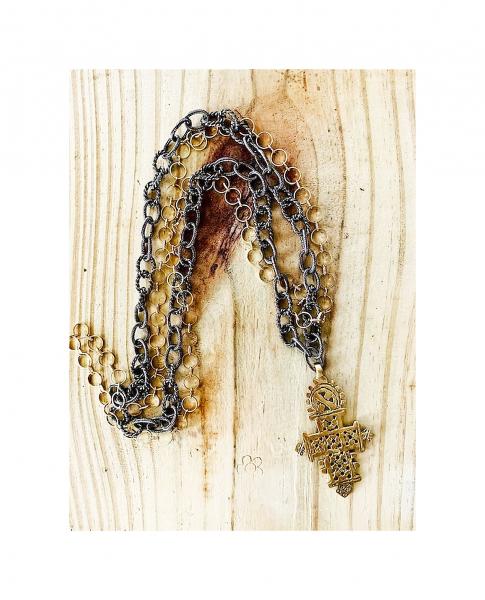 Gold Tone Brass African Cross Necklace