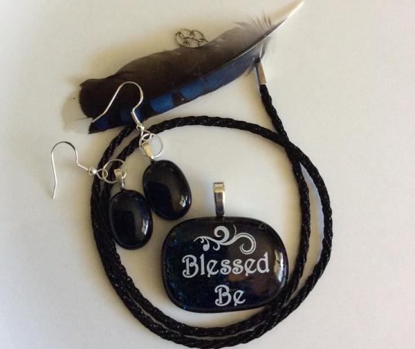 Blessed Be Wiccan Pagan Fused Glass Jewelry Set picture