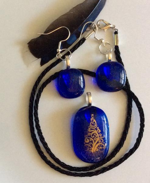 Holiday Tree Fused Glass Jewelry Set picture