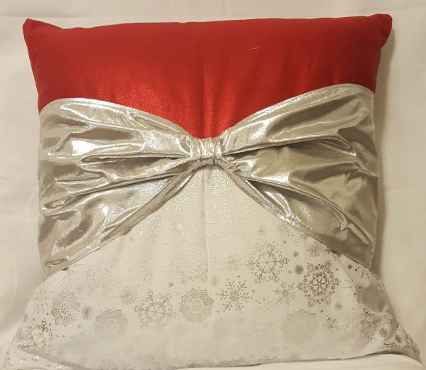 Red, White and Silver Christmas Decorative Pillow - 18" x 18" Pillow Insert Included picture