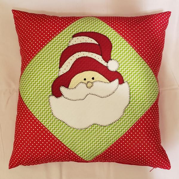 Appliqued Red and Green Santa Decorative Pillow - 18" x 18" Pillow Insert Included picture