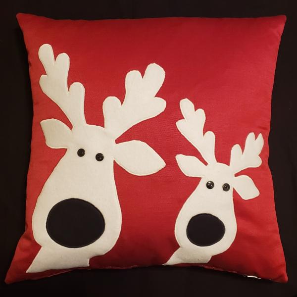 Appliqued Decorative Reindeer Christmas Pillow - 18" x 18" Pillow Insert Included picture