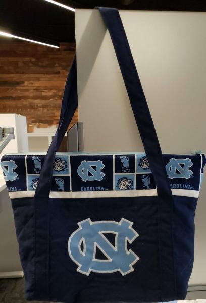 Handmade Quilted UNC Tar Heels Zippered Tote - Approx. 14"W x 10"H x 4"D
