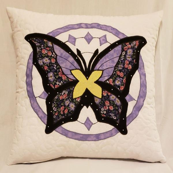 Quilted Decorative Blue and Lavender Butterfly Pillow - 18" x 18" Pillow Insert Included picture