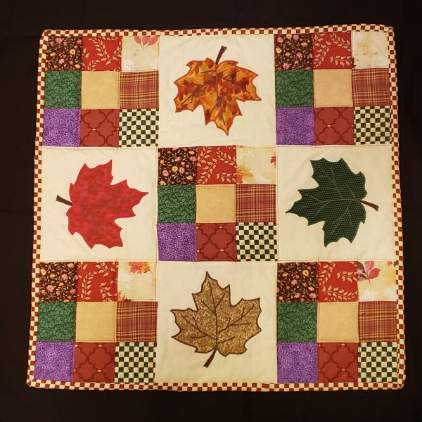 Colorful Fall Leaf Scrappy Table Topper - 23" x 23" picture