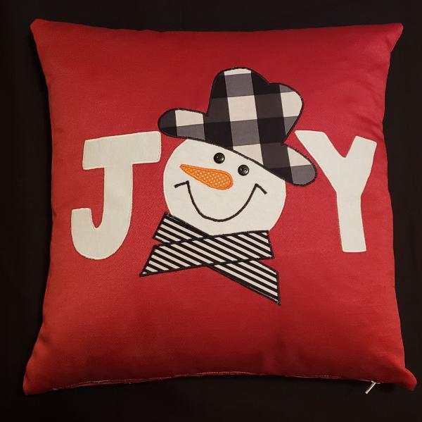Appliqued Decorative Snowman/Joy Christmas Pillow - 18" x 18" Pillow Insert Included