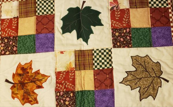 Colorful Fall Leaf Scrappy Table Topper - 23" x 23" picture