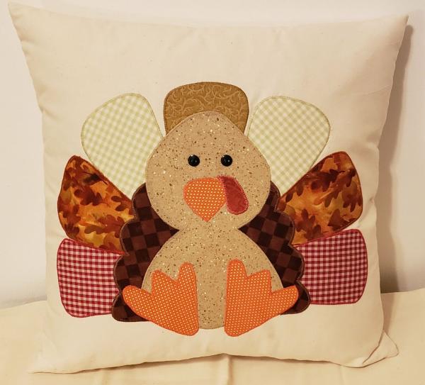 Appliqued Decorative Turkey Fall/Thanksgiving Pillow - 18" x 18" Pillow Insert Included picture