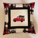 Pieced/Appliqued Red Truck Decorative Pillow - 18" x 18" Pillow Insert Included
