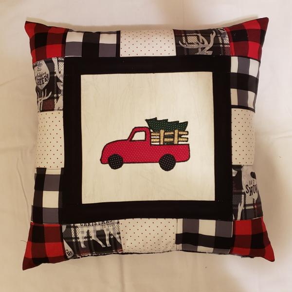 Pieced/Appliqued Red Truck Decorative Pillow - 18" x 18" Pillow Insert Included picture