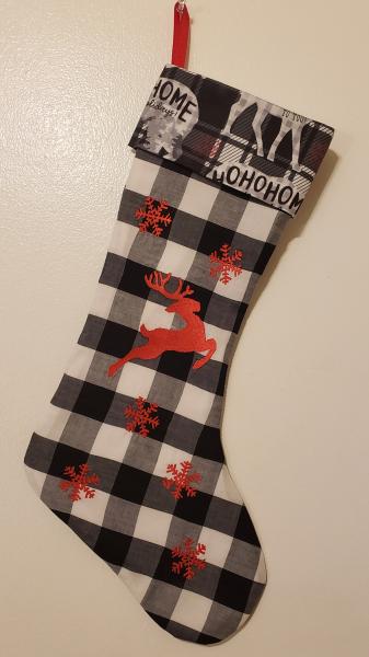 Embroidered White and Black Buffalo Check Christmas Stocking picture