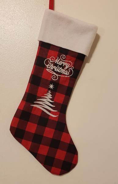 Embroidered Red and Black Buffalo Check Christmas Stocking picture