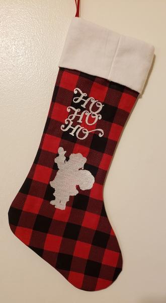 Embroidered Red and Black Buffalo Check Christmas Stocking