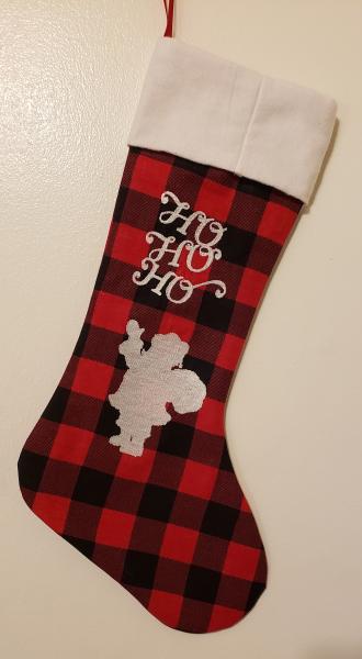 Embroidered Red and Black Buffalo Check Christmas Stocking picture