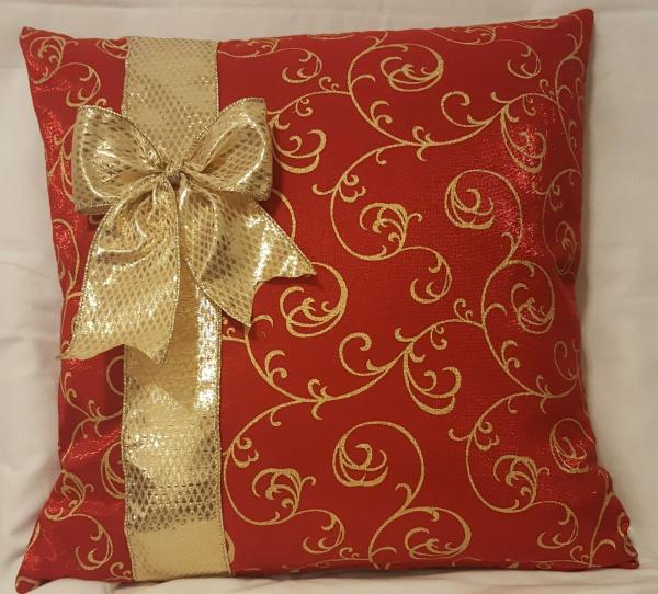 Red and Gold Christmas Decorative Pillow - 18" x 18" Pillow Insert Included picture