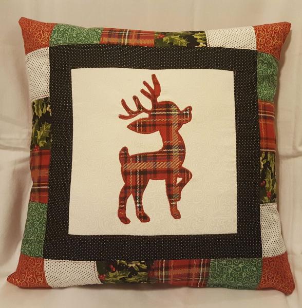 Quilted Decorative Reindeer Christmas Pillow - 18" x 18" Pillow Insert Included picture