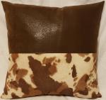 Brown Faux Leather/Cow Suede Print Decorative Pillow - 18" x 18" Pillow Insert Included