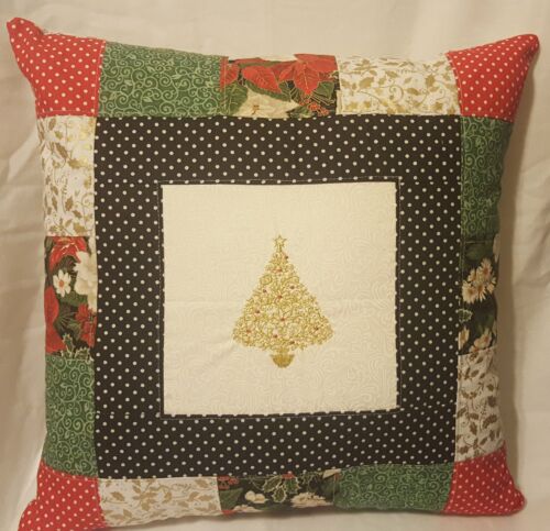 Quilted Scrap Decorative Christmas Tree Pillow - 18" x 18" Pillow Insert Included picture