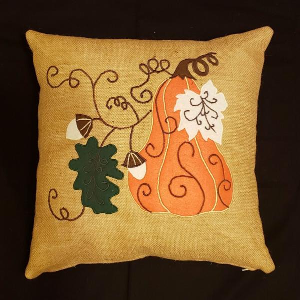 Appliqued Decorative Fall Burlap Pillow - 18" x 18" Pillow Insert Included picture