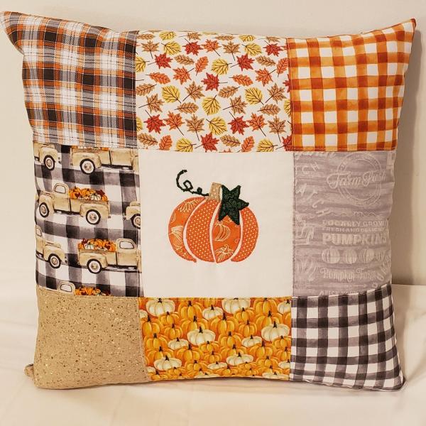 Appliqued Colorful Scrappy Fall Pillow - 18" x 18" Pillow Insert Included picture