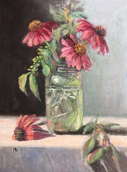 Pink Echinacea 12”x9” oil on panel