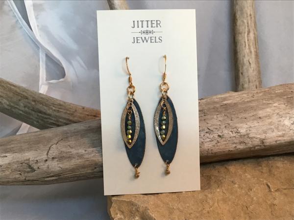Earring, blue enamel, gold and crystal