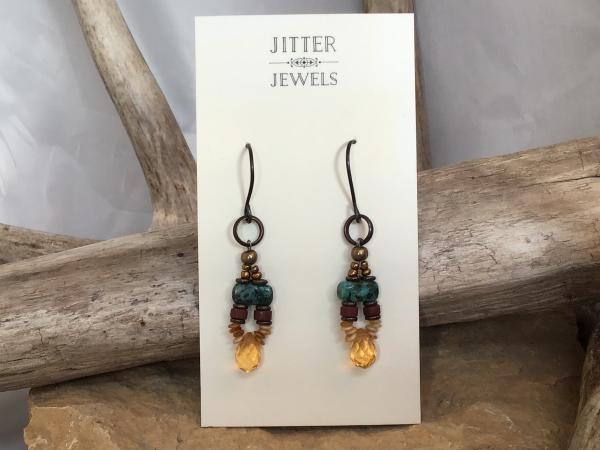 Earring, whiskey quartz, turquoise picture