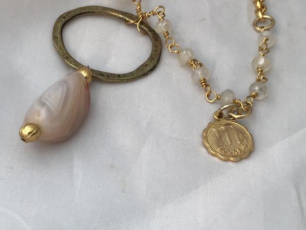 Necklace, Agate and Rose Quartz, gold chain Scorpio charm picture